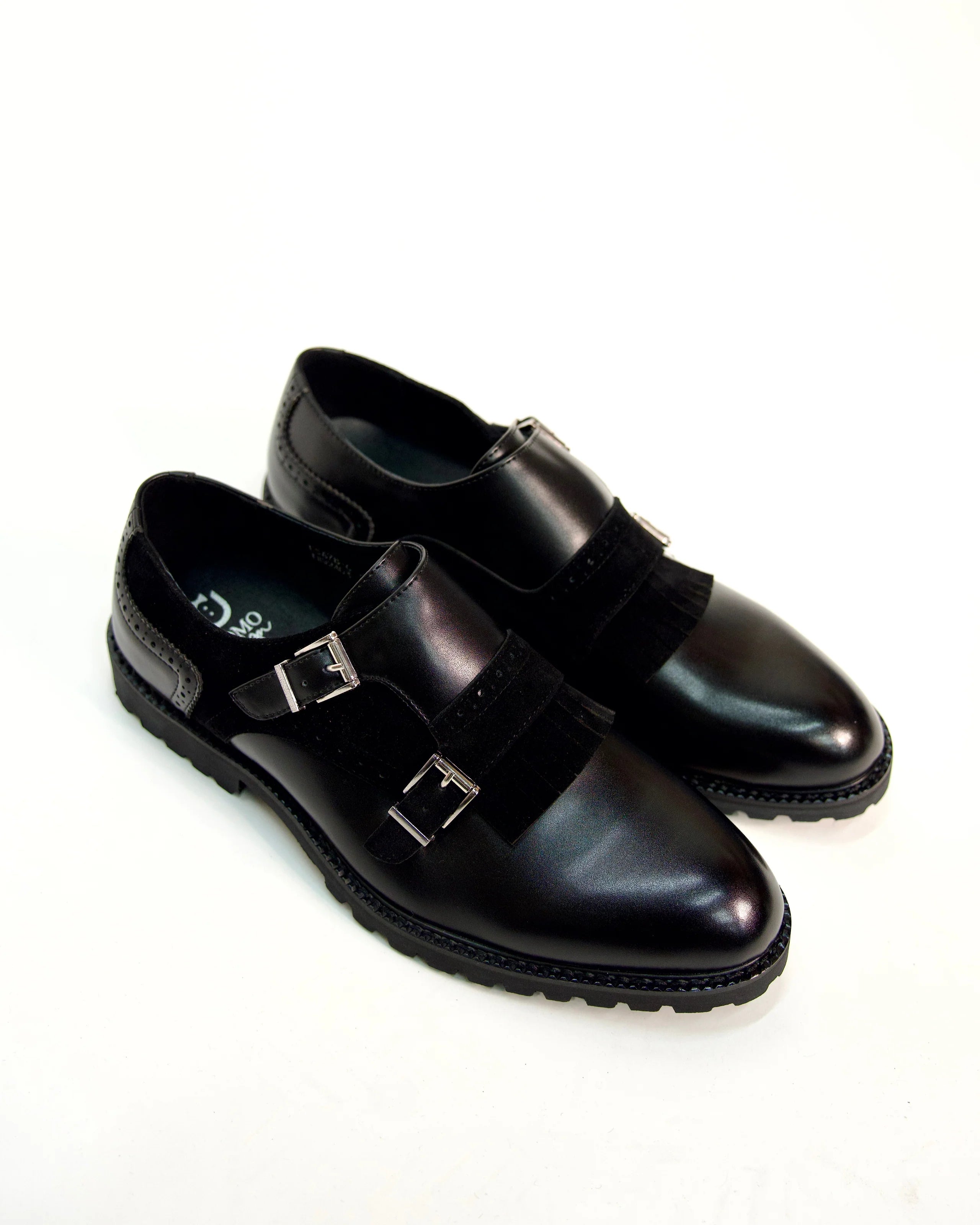 Leather Loafers with Suede Fringe and Double Monk Strap