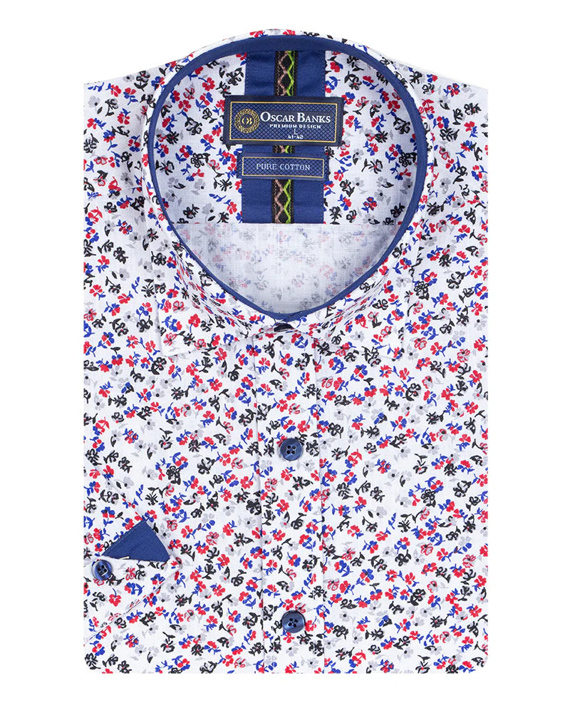 White Floral Print Short Sleeve Shirt