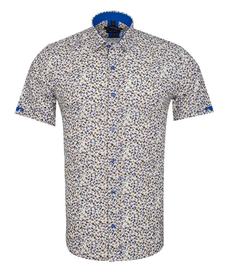Cream Floral Print Short Sleeve Shirt