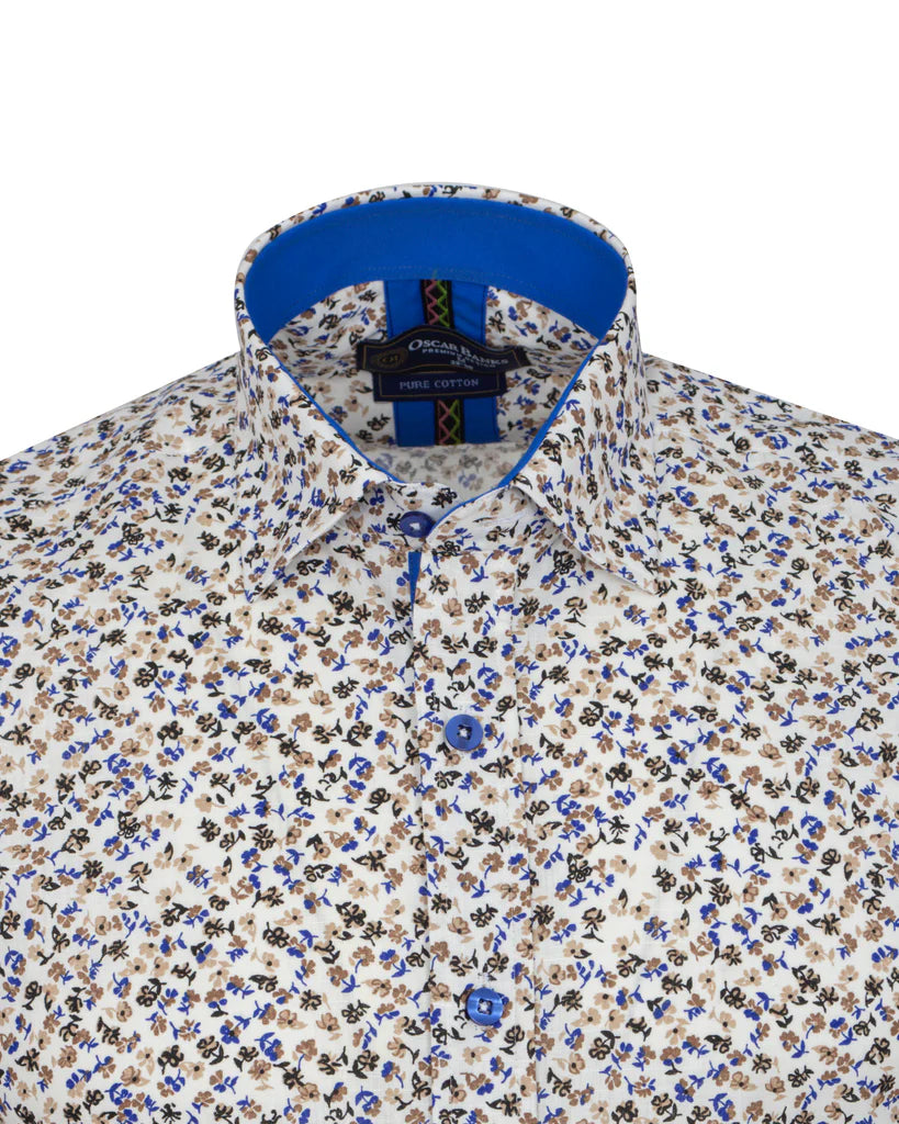 Cream Floral Print Short Sleeve Shirt