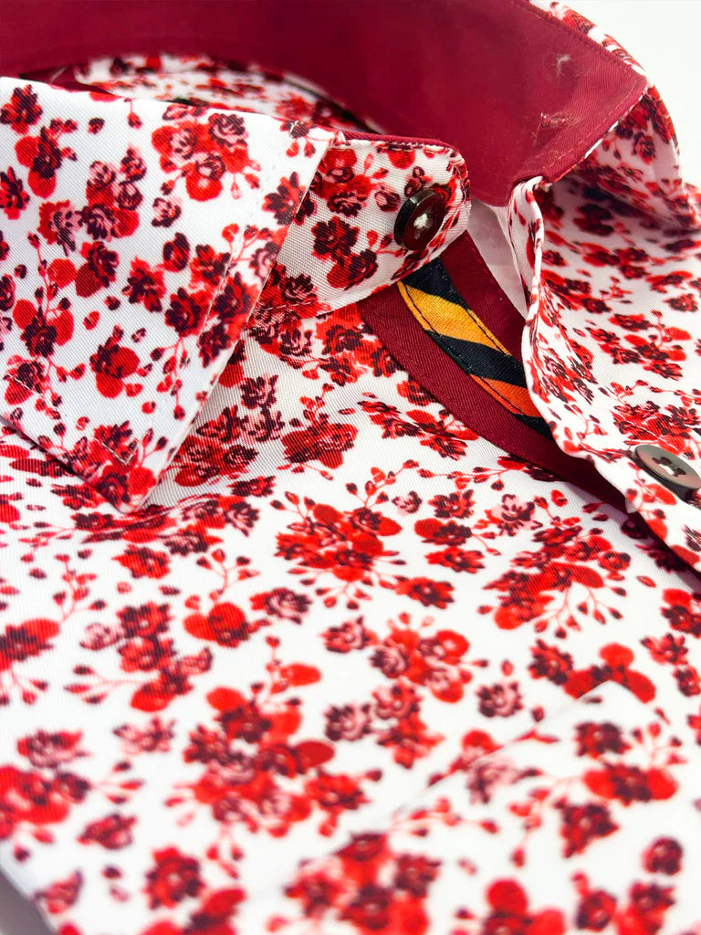 Red Floral Design Print Men's Shirt