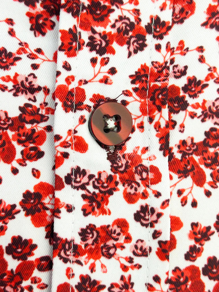 Red Floral Design Print Men's Shirt
