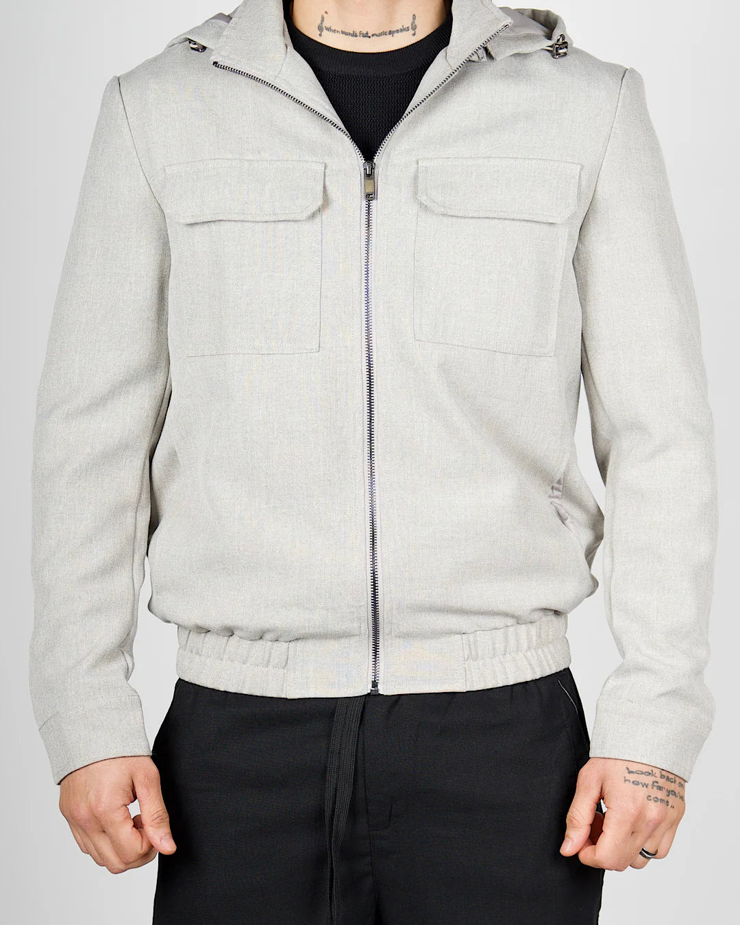 Beige Zip Utility Jacket with Hood