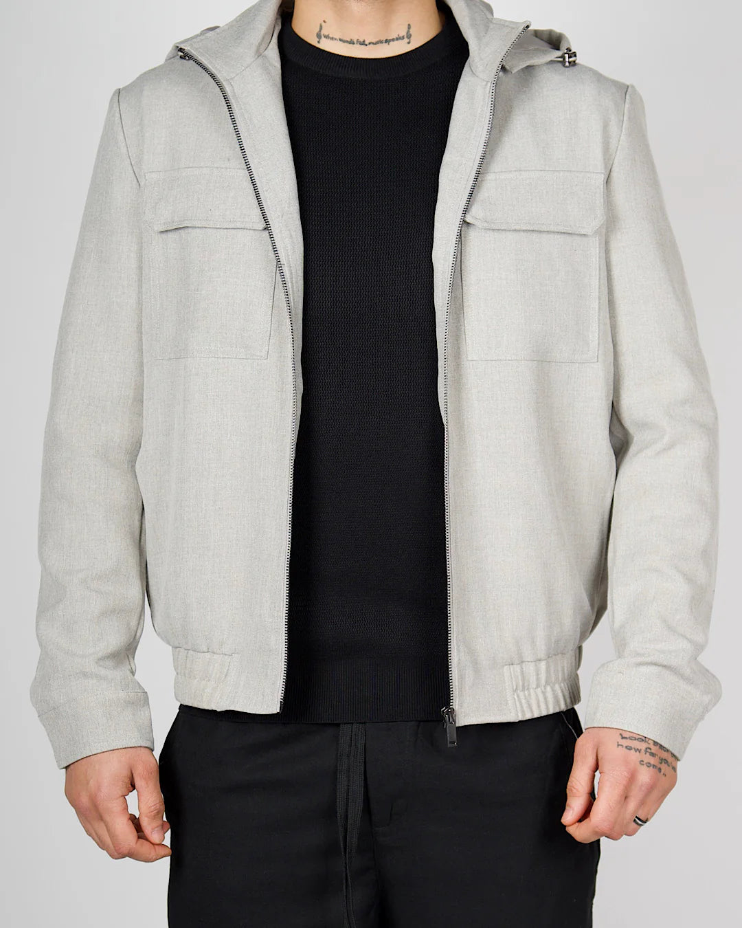 Beige Zip Utility Jacket with Hood