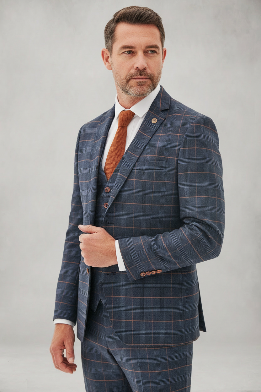 Jenson - Marine Navy Check Blazer