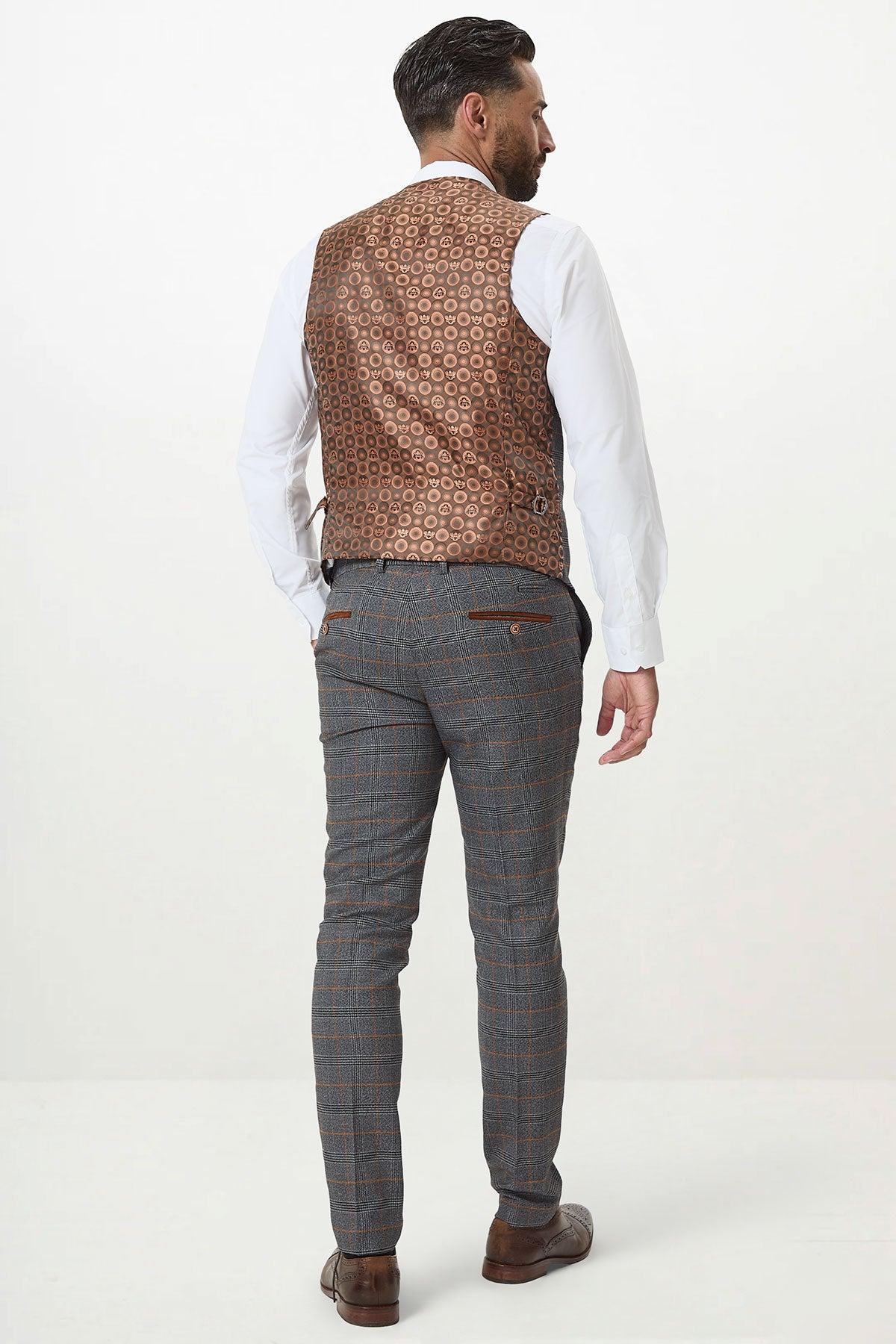 Jenson - Grey Check Double Breasted Waistcoat