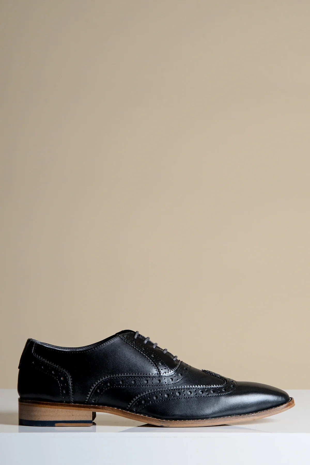 Marco - Black Grey Leather Wingtip Oxford Shoe