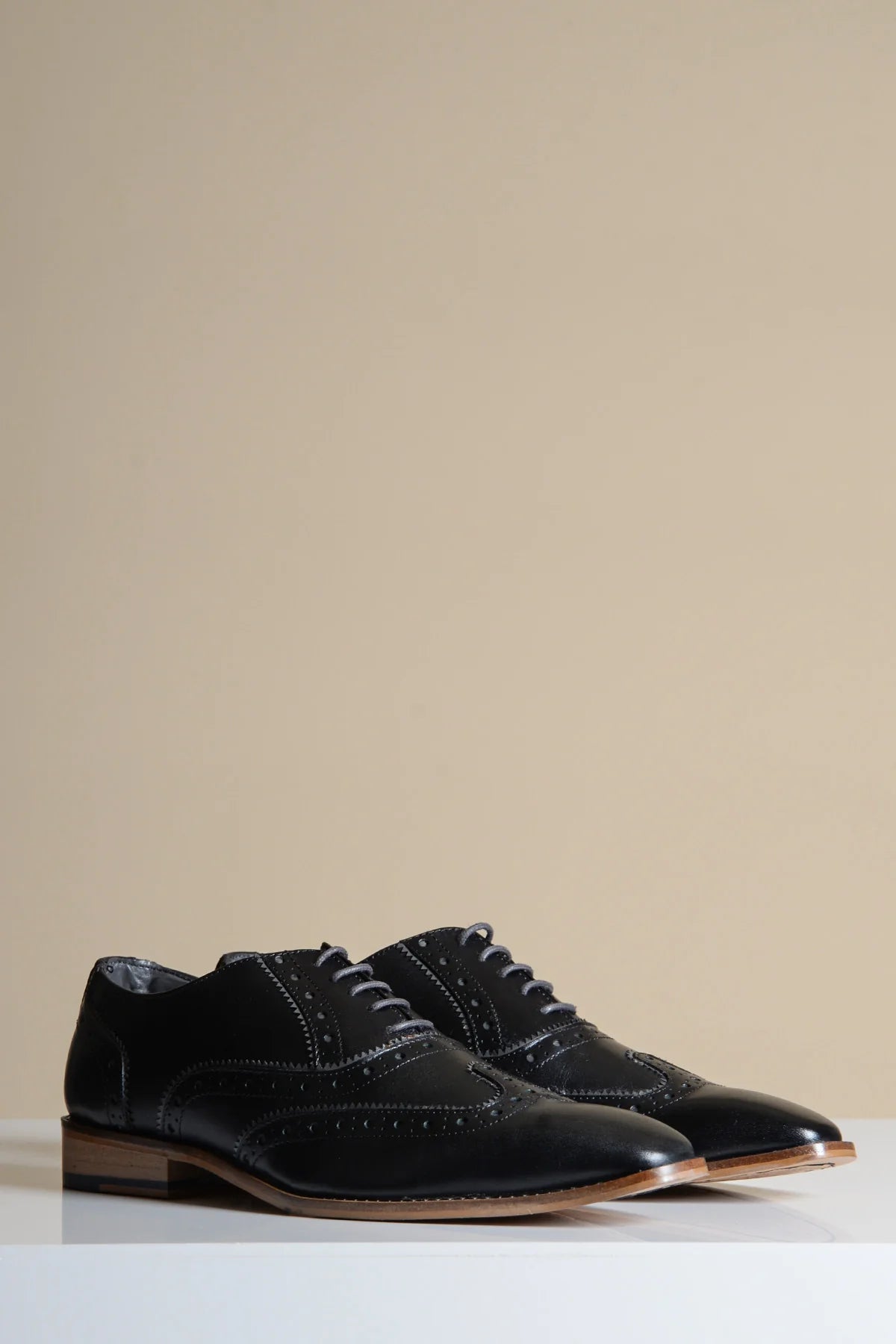 Marco - Black Grey Leather Wingtip Oxford Shoe