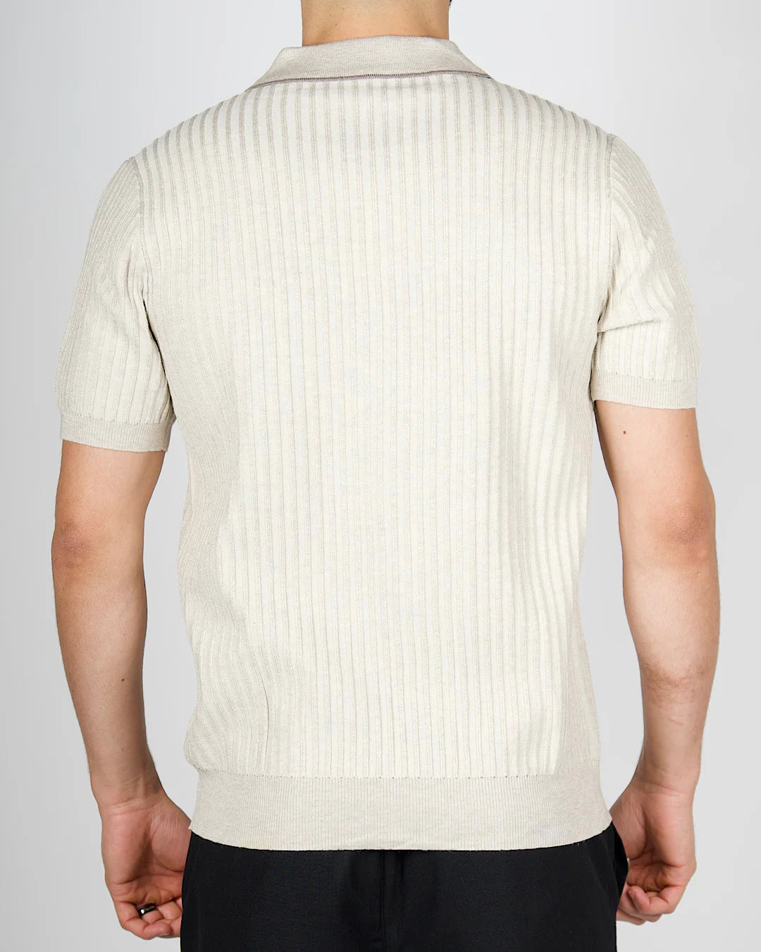 Beige Contrast Trim Ribbed Polo Shirt