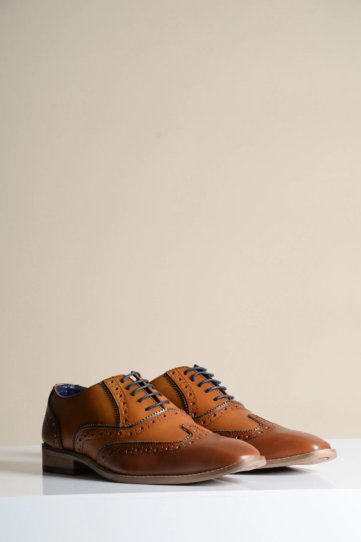 Marco - Tan Navy Leather Wingtip Oxford Shoe