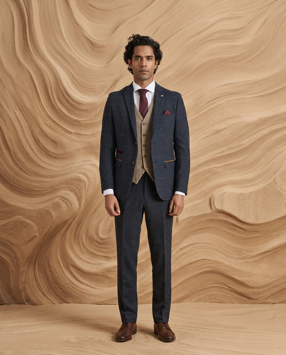 Madrid Navy Suit with Harris Brown Tweed Waistcoat
