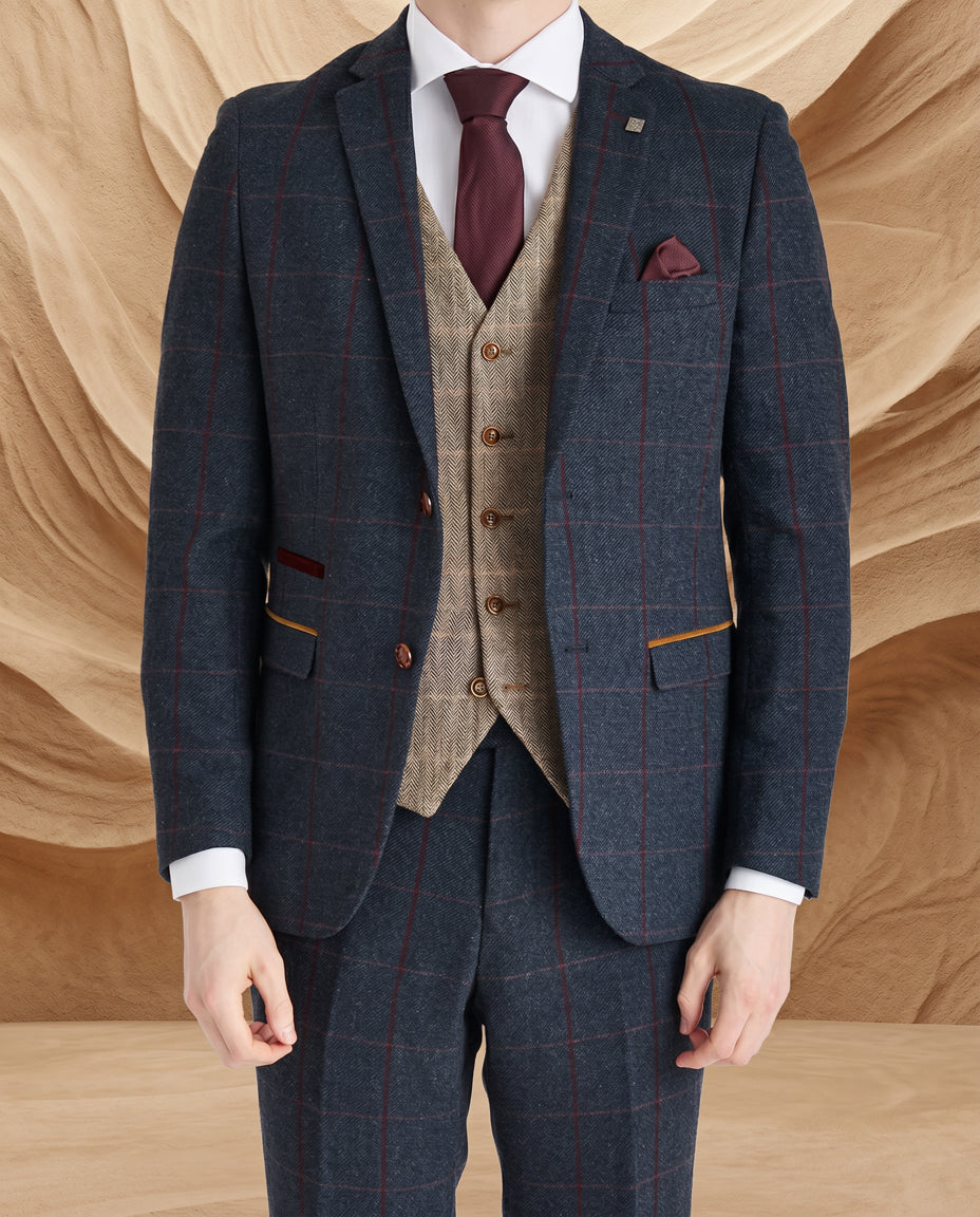 Madrid Navy Suit with Harris Brown Tweed Waistcoat
