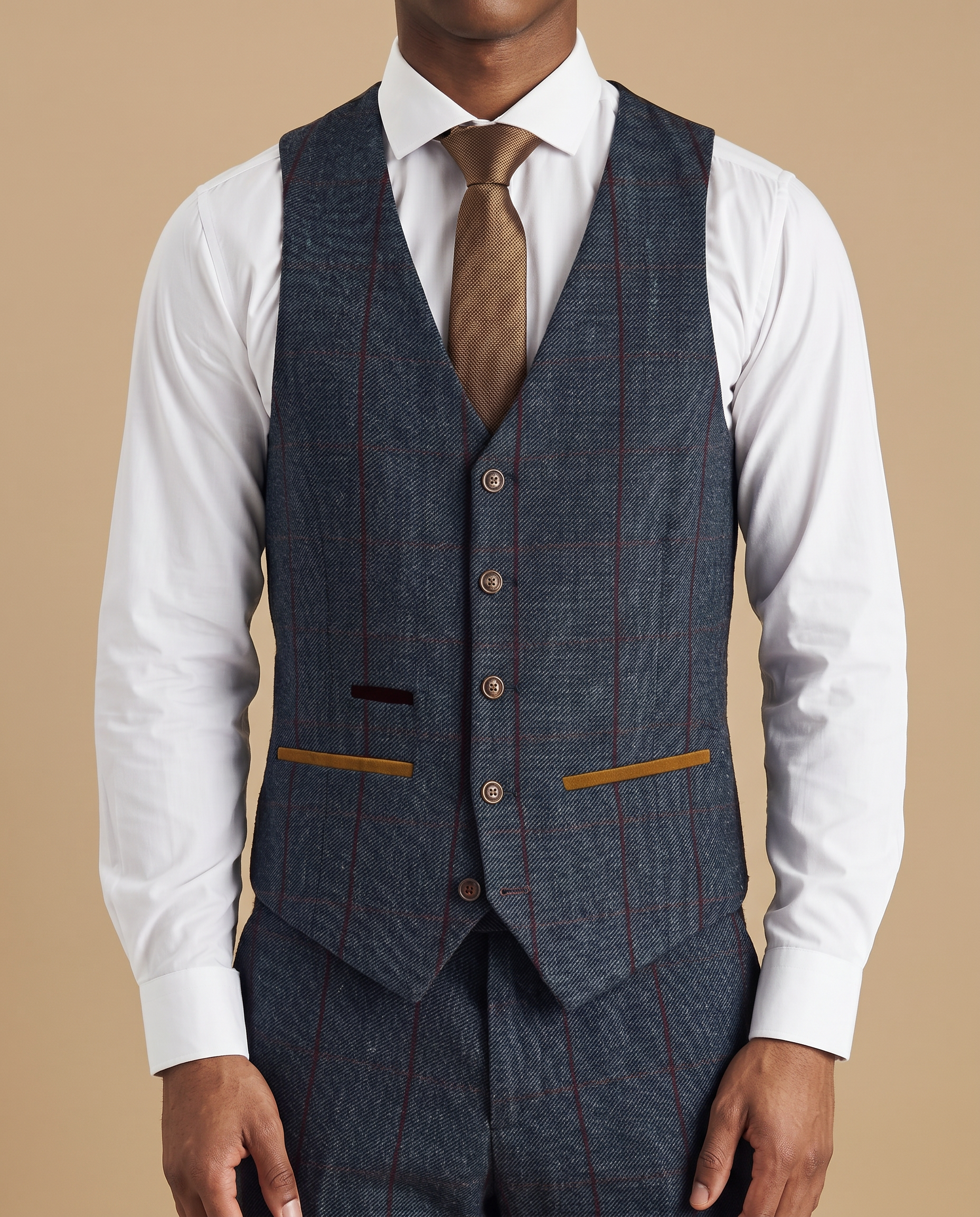 Madrid Navy Tweed Check Three Piece Prom Suit