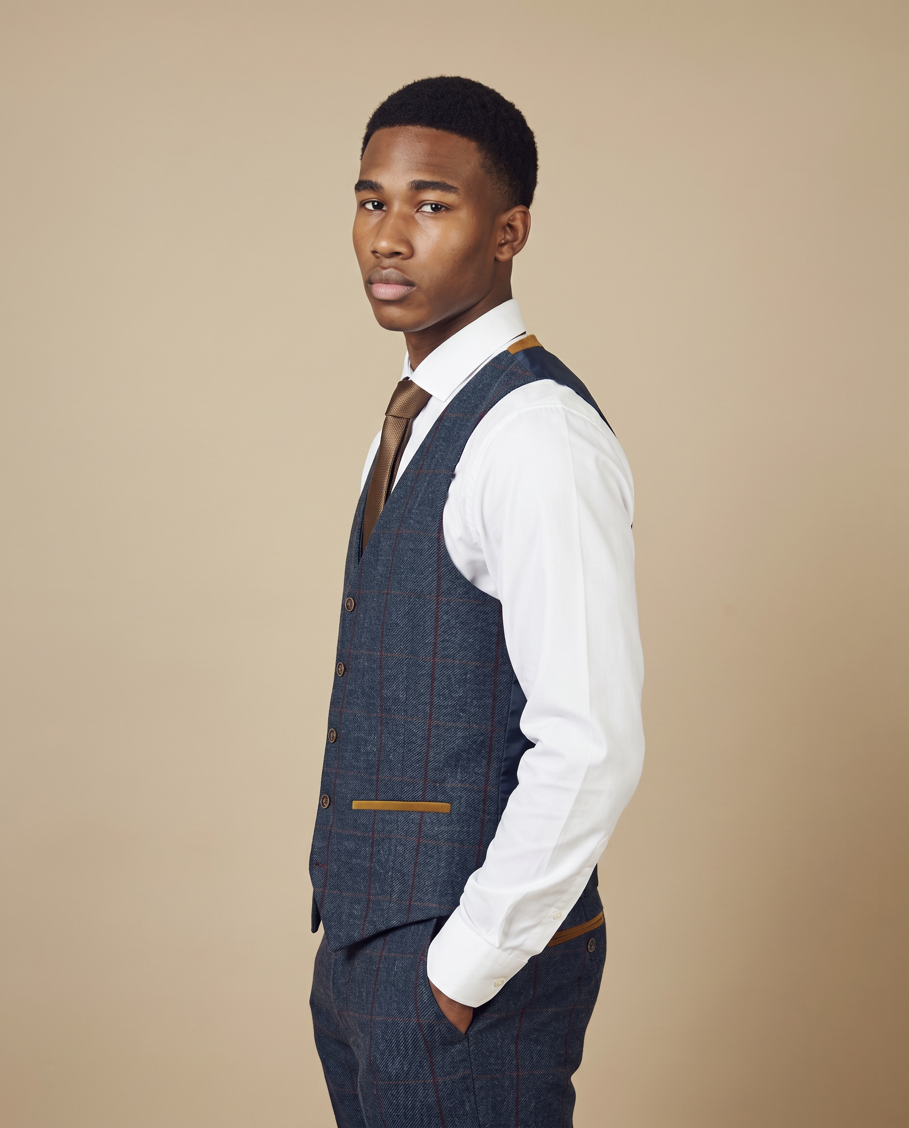 Madrid Navy Tweed Check Three Piece Prom Suit