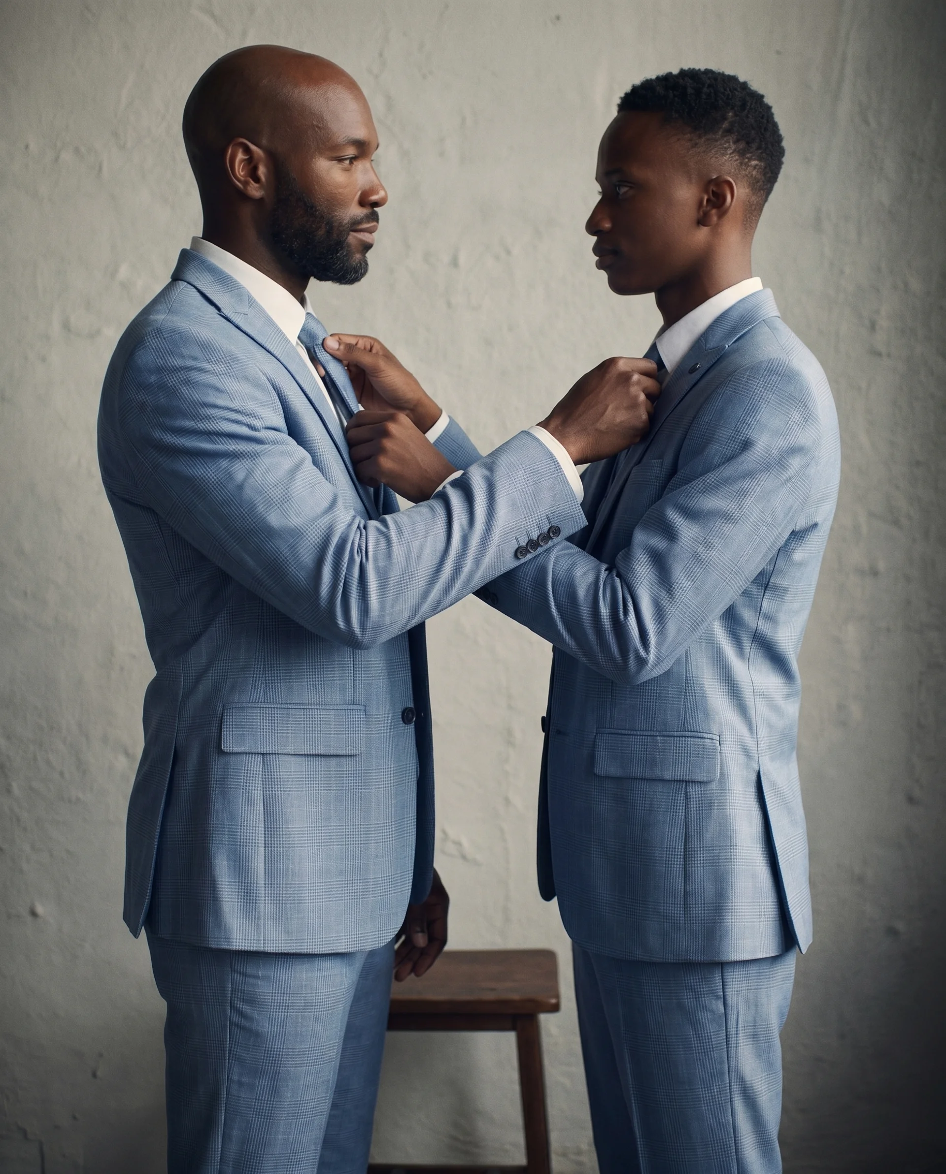 Father & Son - Bromley Sky Blue Check Print Three Piece Suit