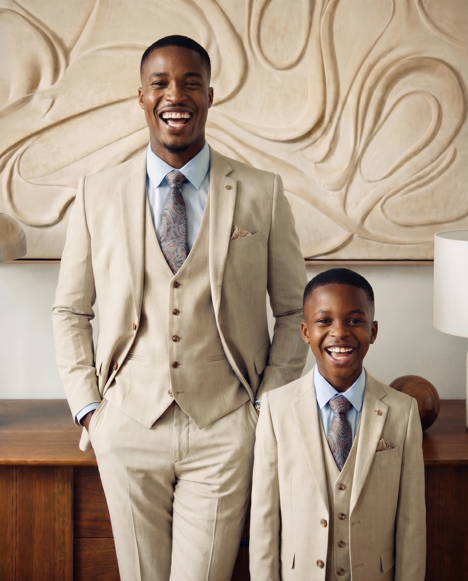 Father & Stone - Bromley Stone Check Print Three Piece Suit