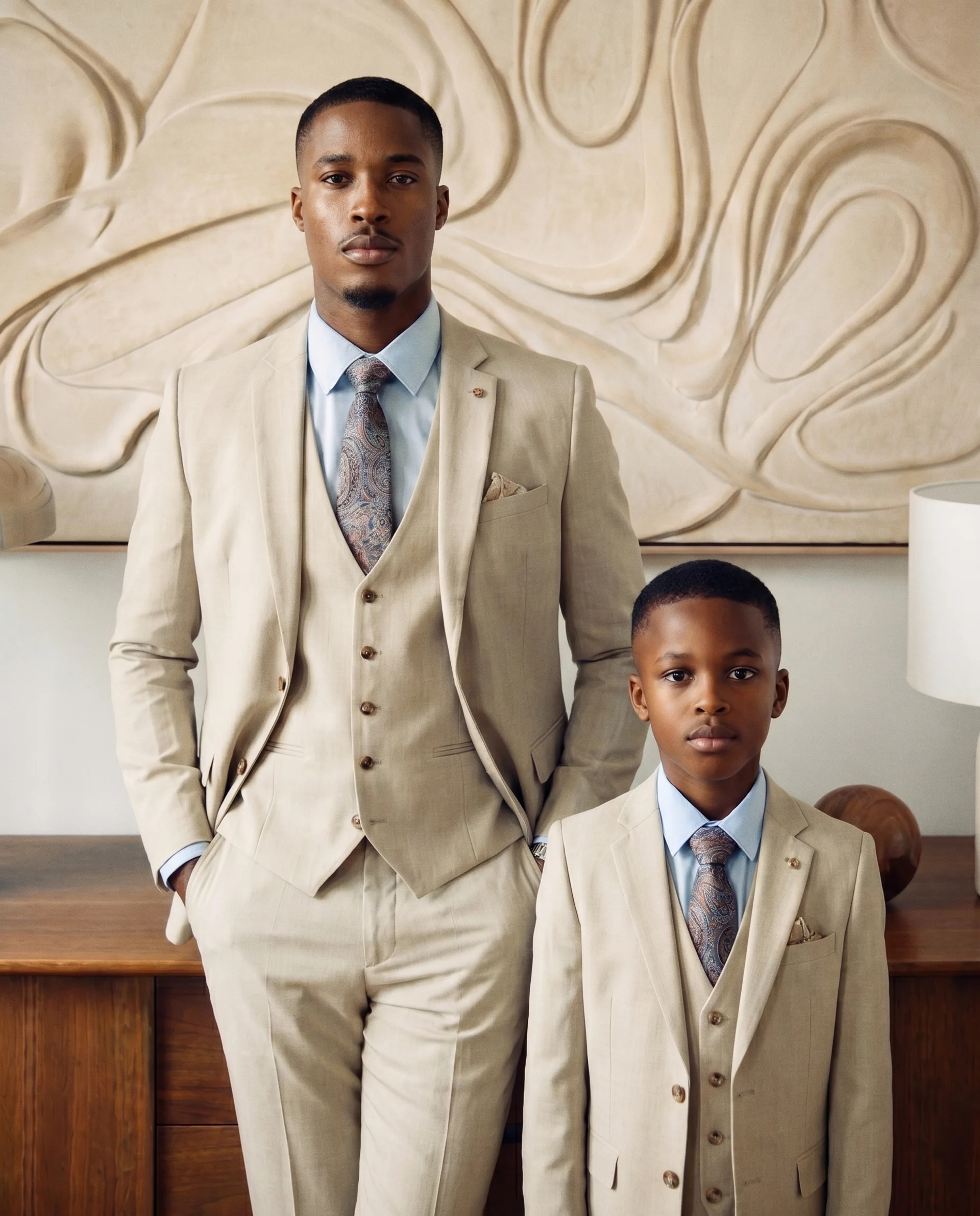 Father & Stone - Bromley Stone Check Print Three Piece Suit
