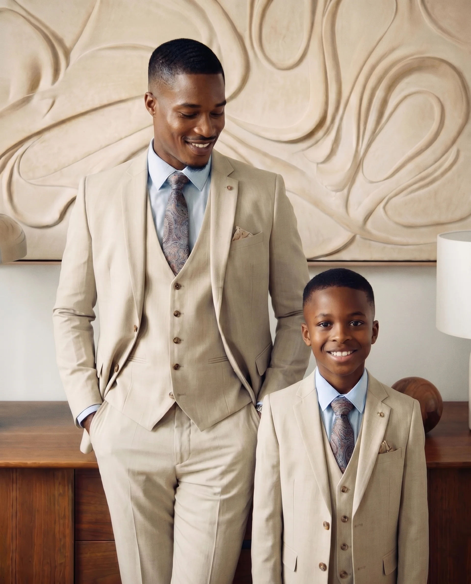 Father & Stone - Bromley Stone Check Print Three Piece Suit