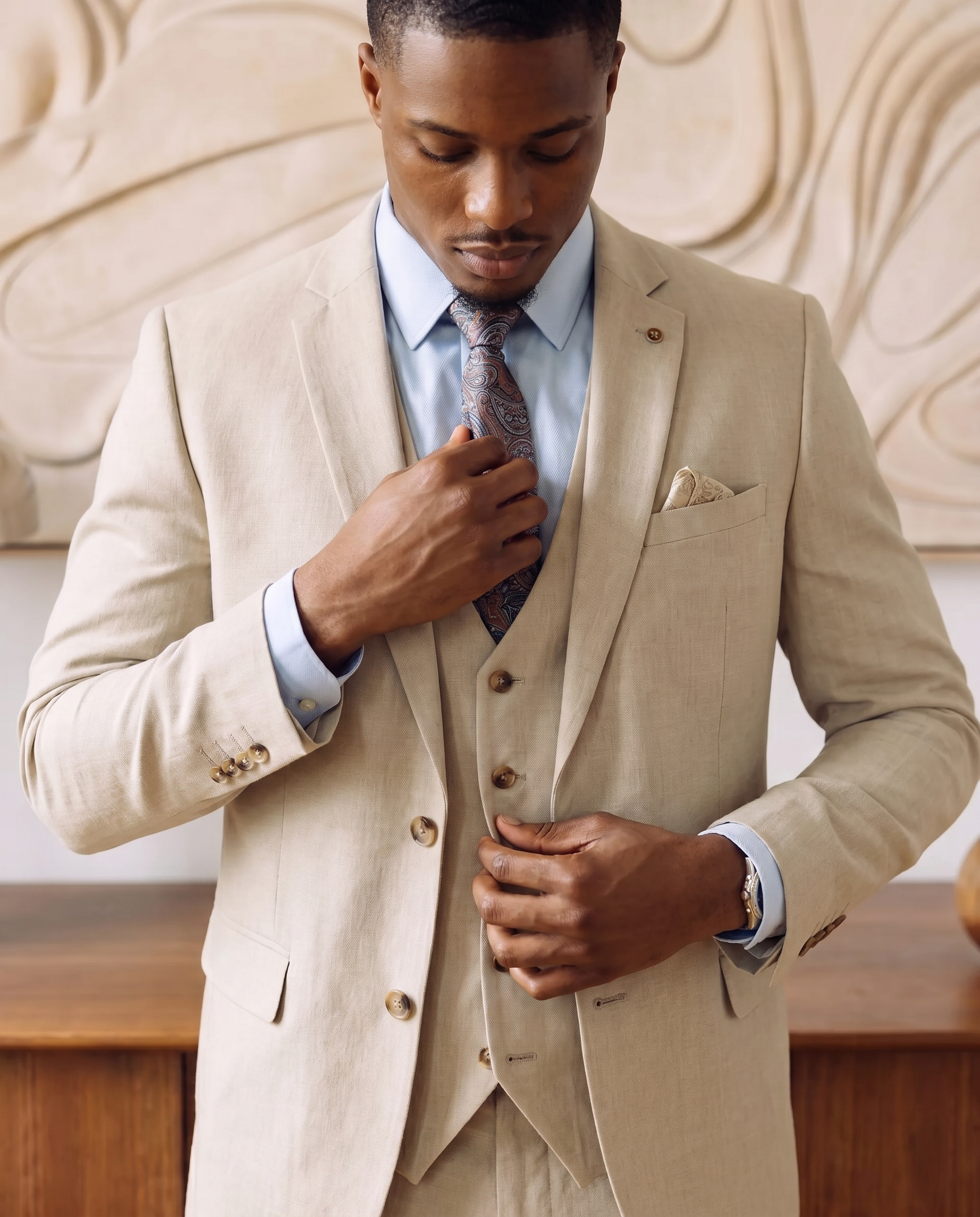 Father & Stone - Bromley Stone Check Print Three Piece Suit