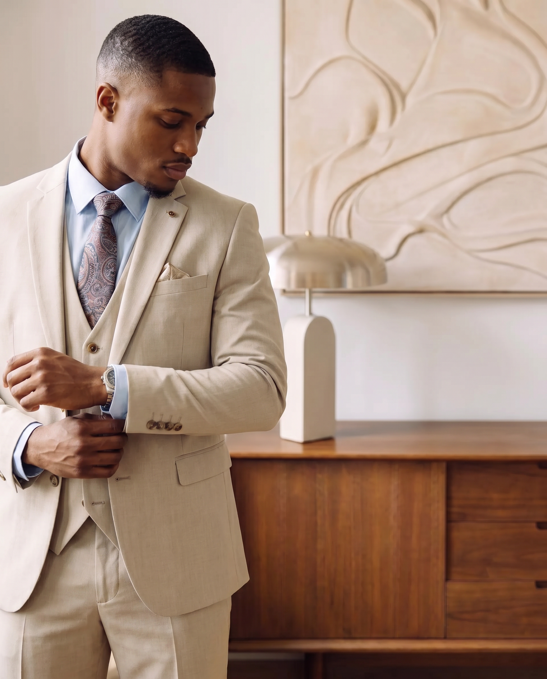 Father & Stone - Bromley Stone Check Print Three Piece Suit