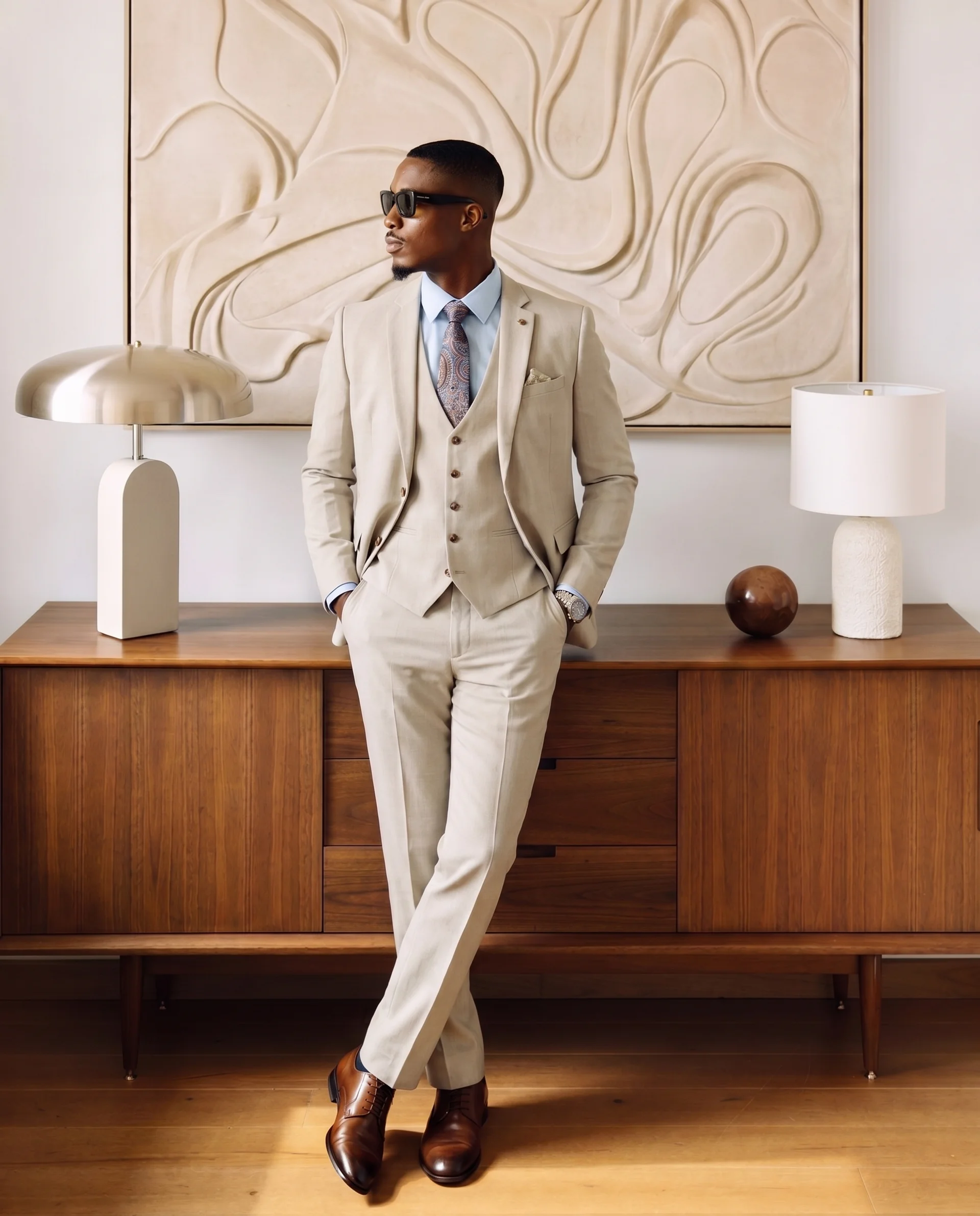 Father & Stone - Bromley Stone Check Print Three Piece Suit