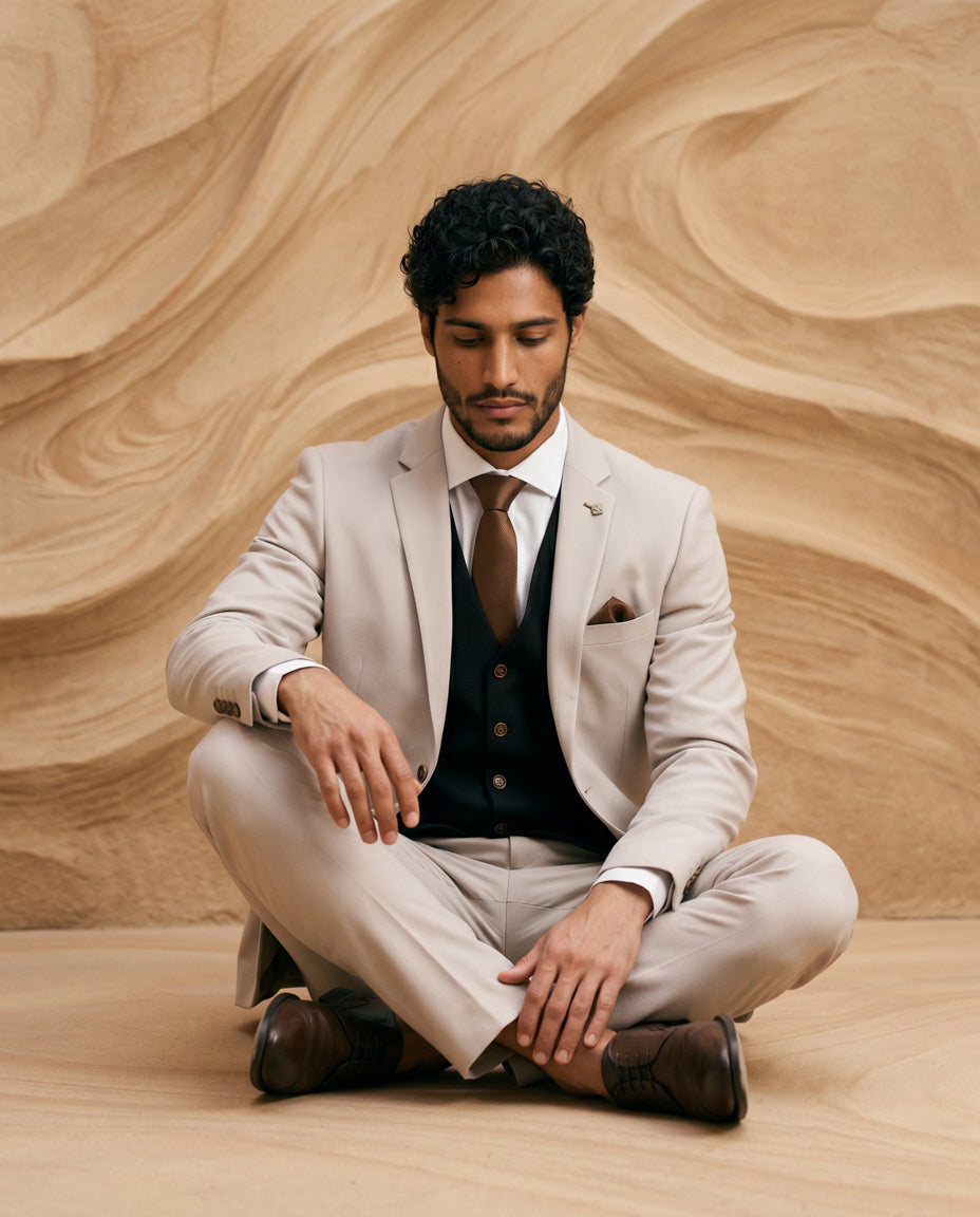 Mayfair Stone Textured Suit With Black Waistcoat