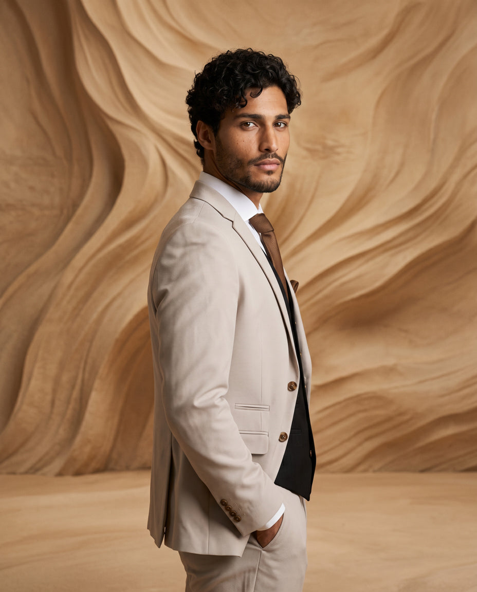 Mayfair Stone Textured Suit With Black Waistcoat