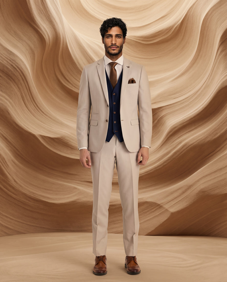 Mayfair Stone Textured Suit With Navy Waistcoat