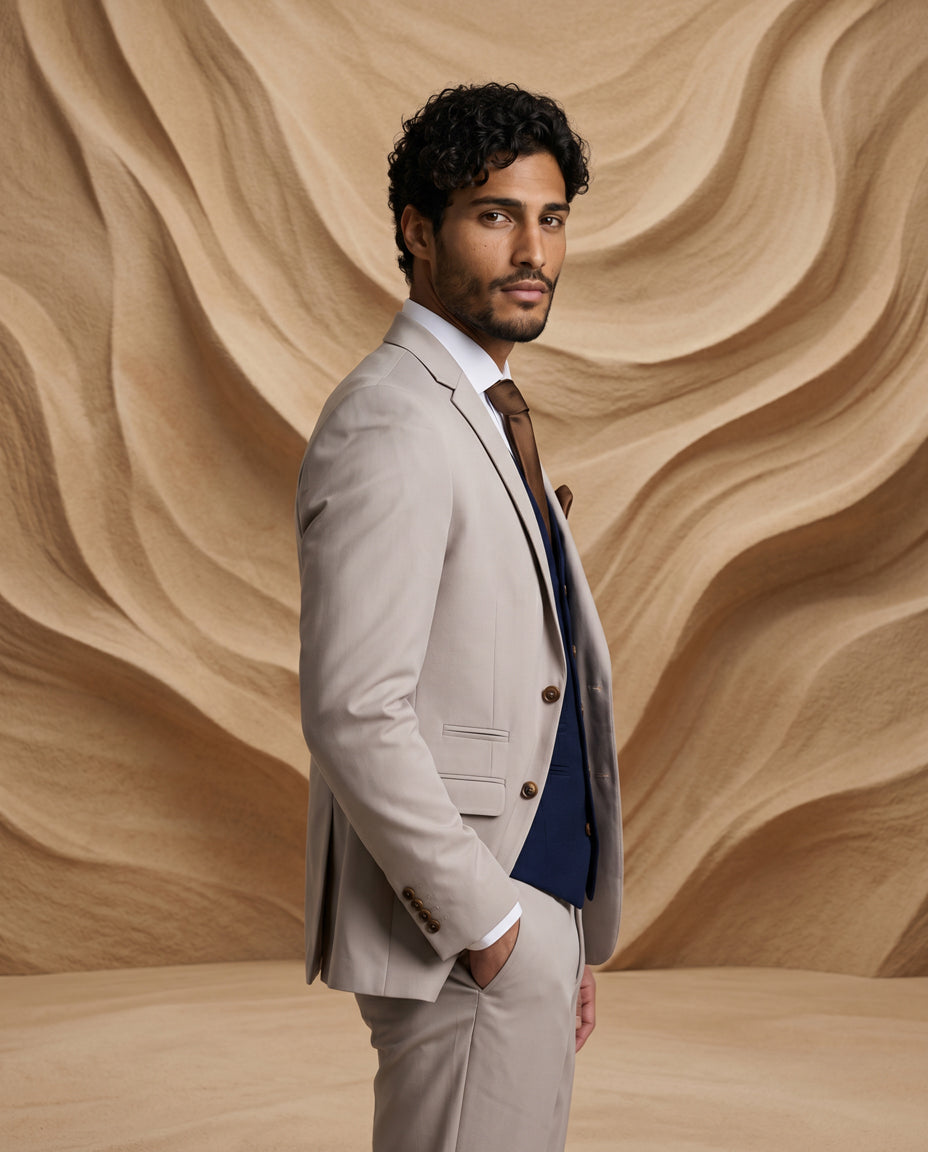 Mayfair Stone Textured Suit With Navy Waistcoat