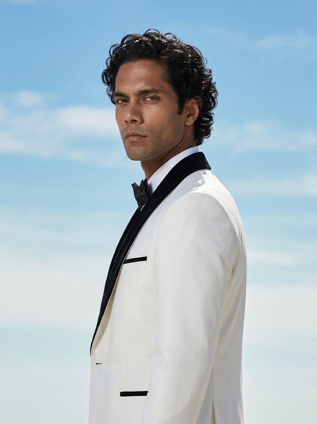 Esquire - White Lightweight Velvet Tuxedo Blazer