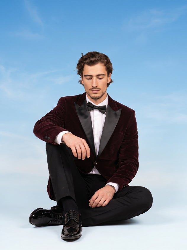 Esquire - Wine Lightweight Velvet Tuxedo Blazer