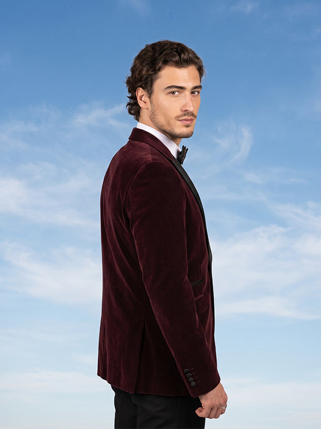 Esquire - Wine Lightweight Velvet Tuxedo Blazer