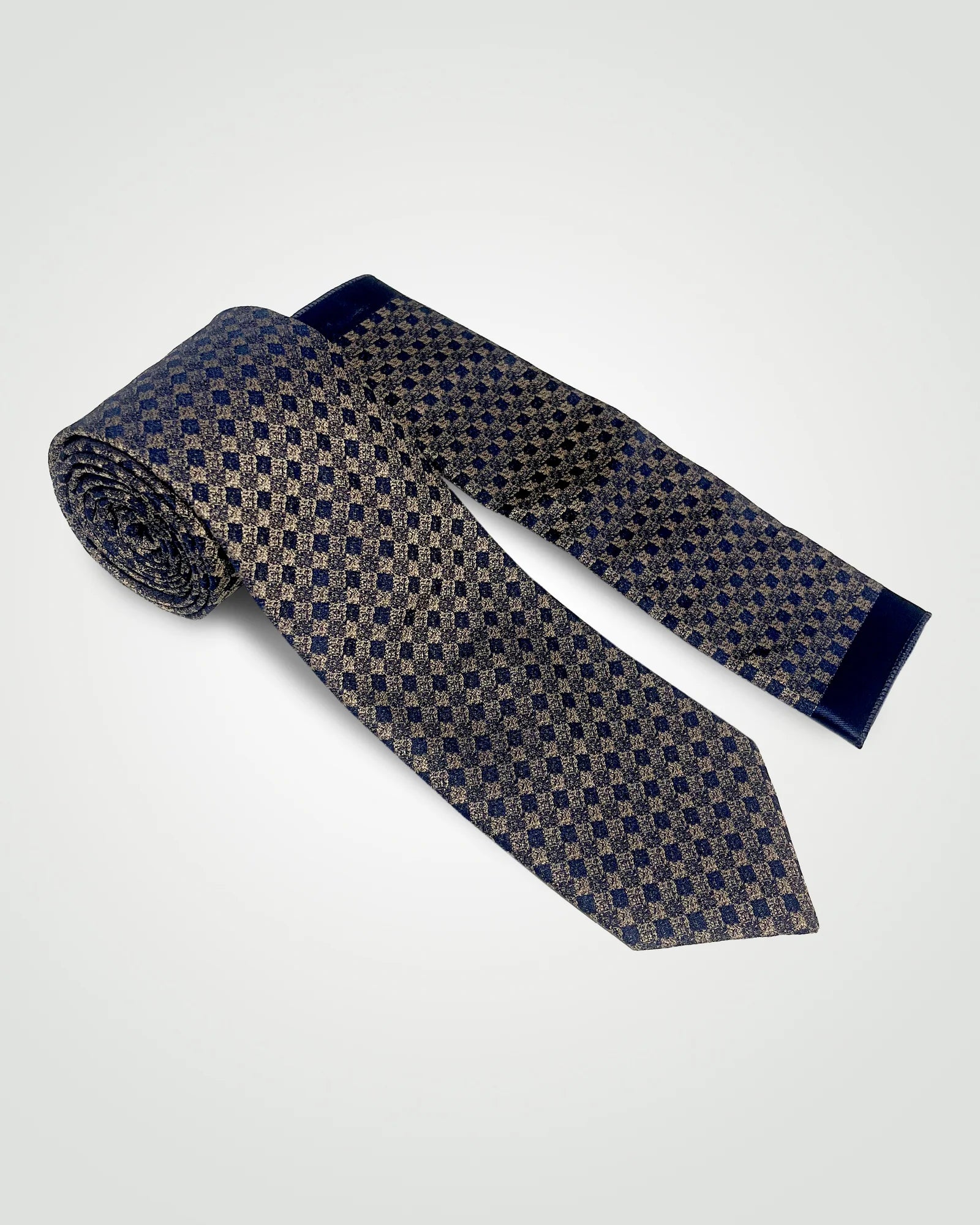 Check - Tie & Pocket Square Set in Navy & Gold