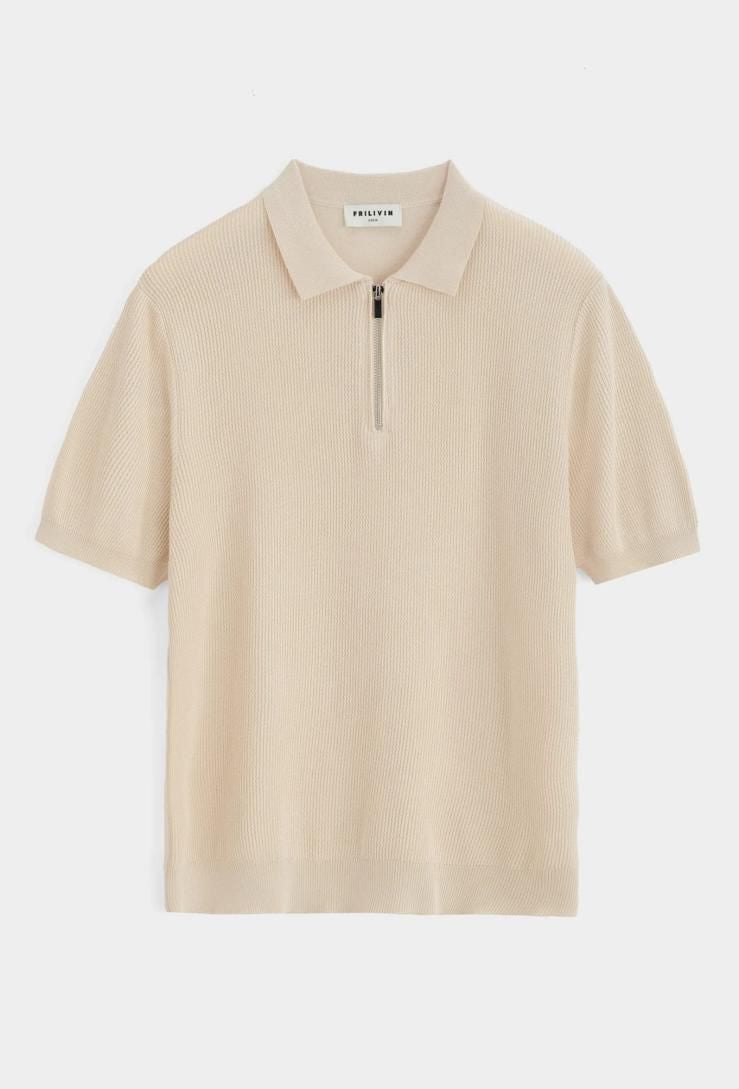 Esquire Textured Zip Polo – Sand Beige