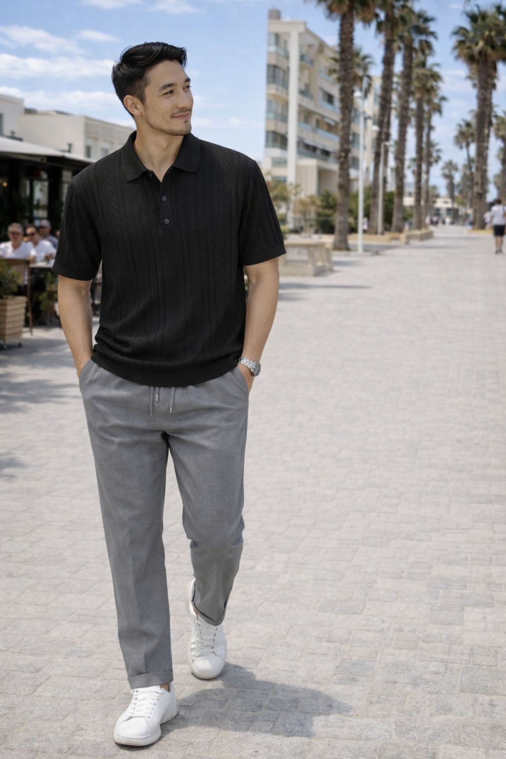 Esquire Ribbed Polo – Black