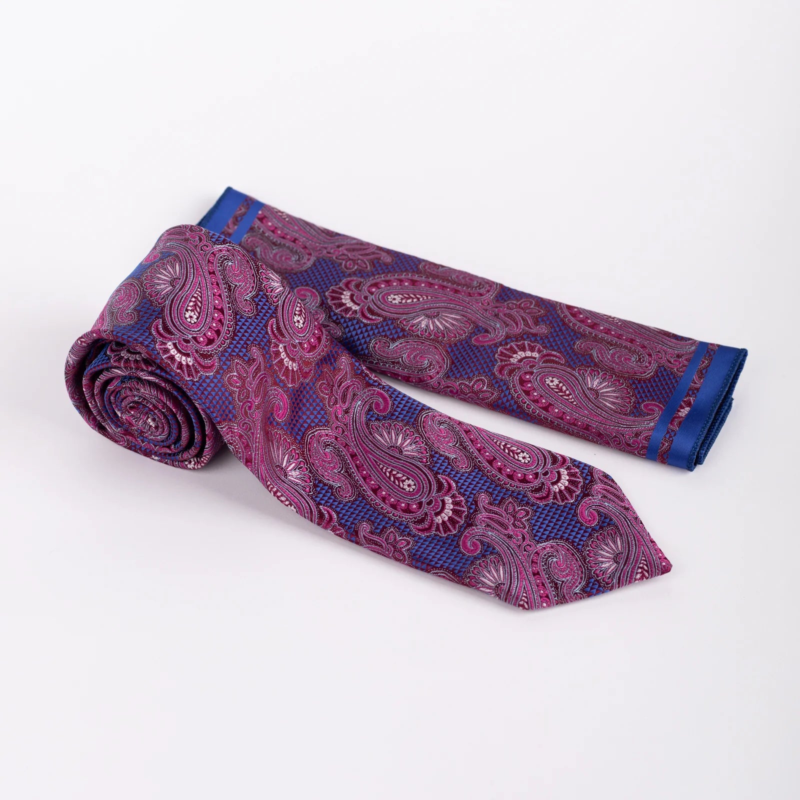 Paisley - Tie & Pocket Square Set in Purple & Blue