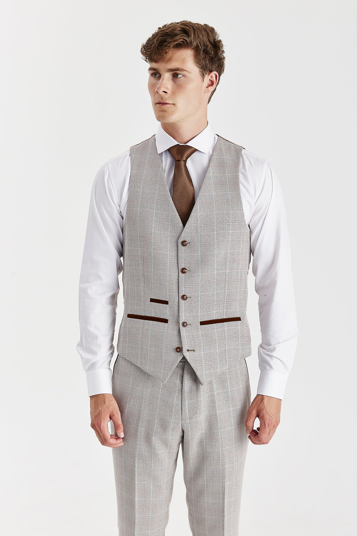 Leo - Beige Check Three Piece Suit