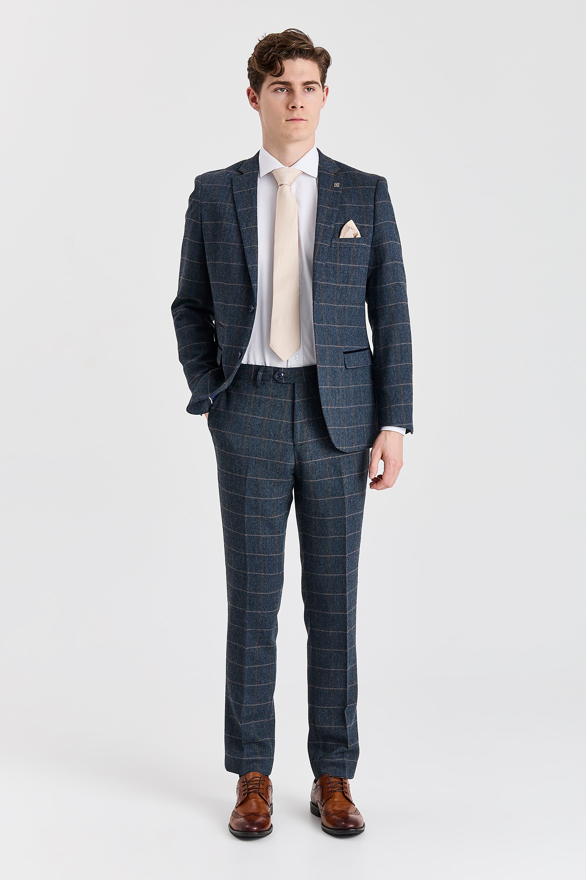 Harris - Men's Navy Herringbone Tweed Check Blazer