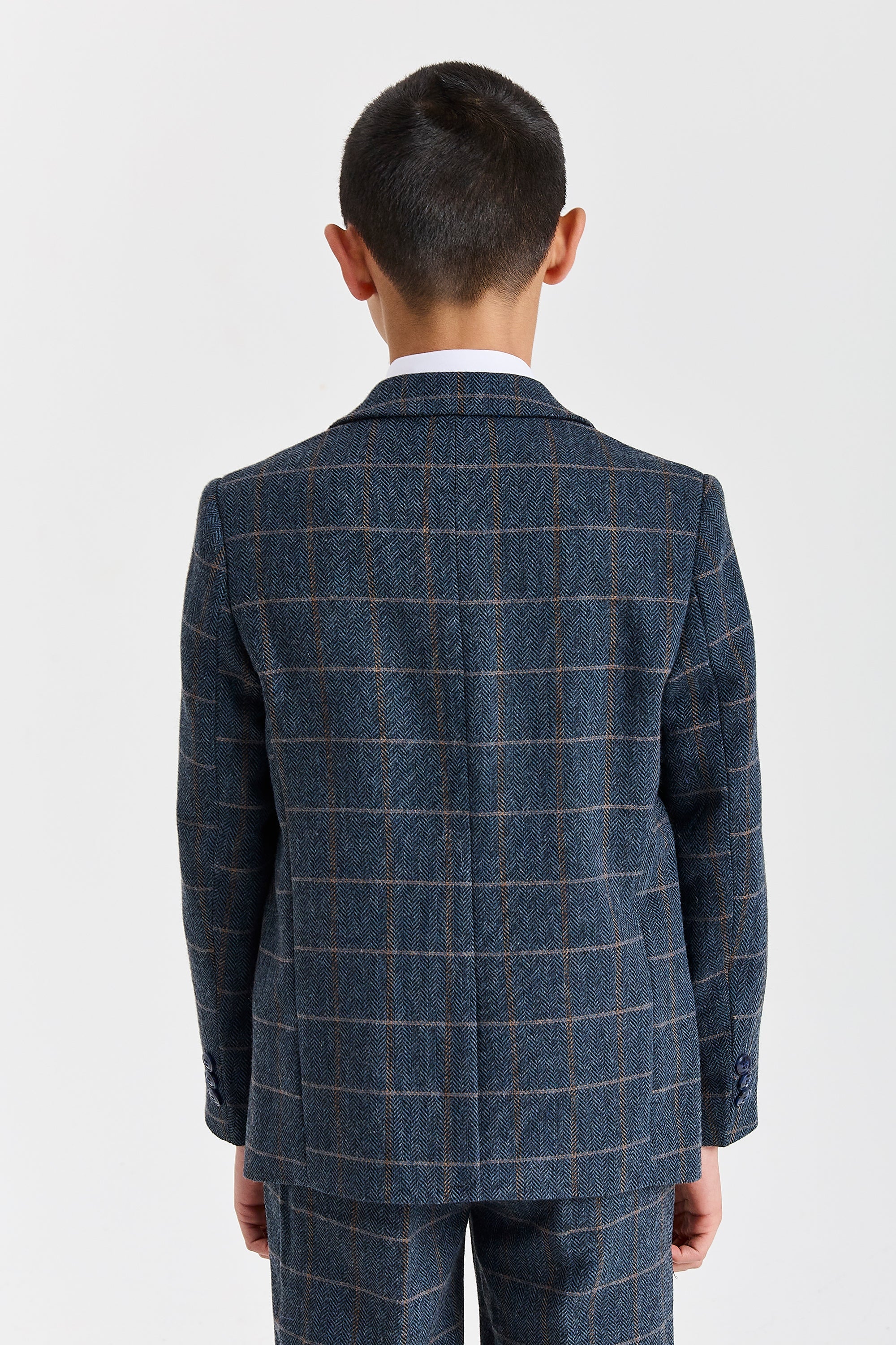 Boy's Harris Navy tweed three piece suit - side