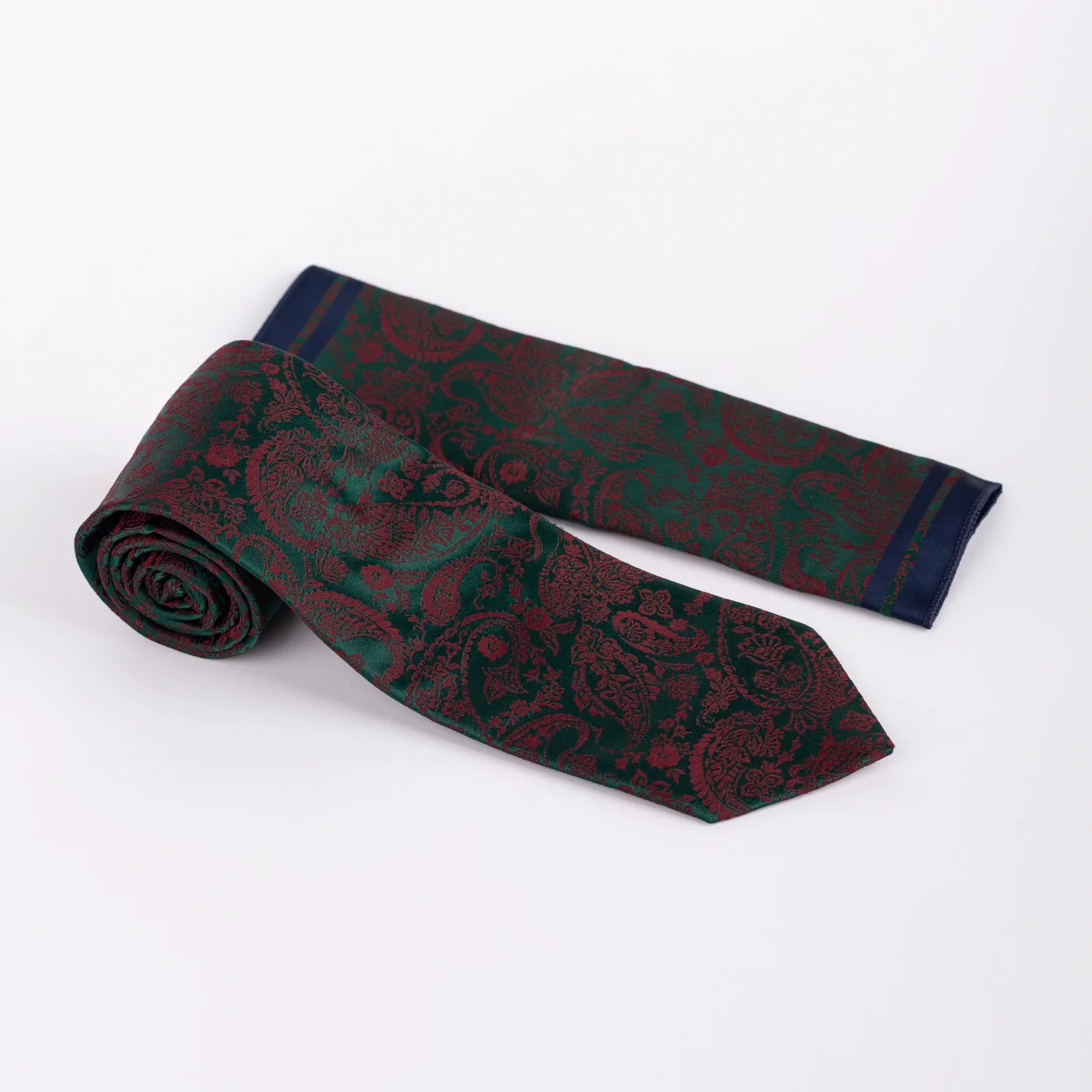 Paisley - Tie & Pocket Square Set in Red & Green
