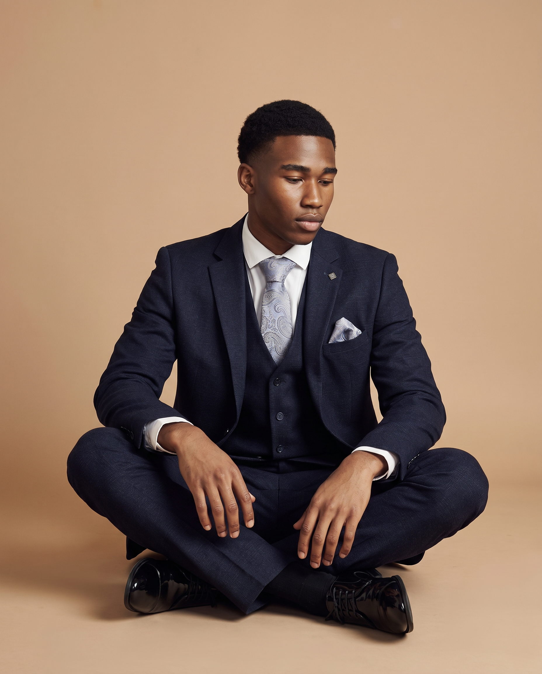 Regent Navy Check Three Piece Prom Suit
