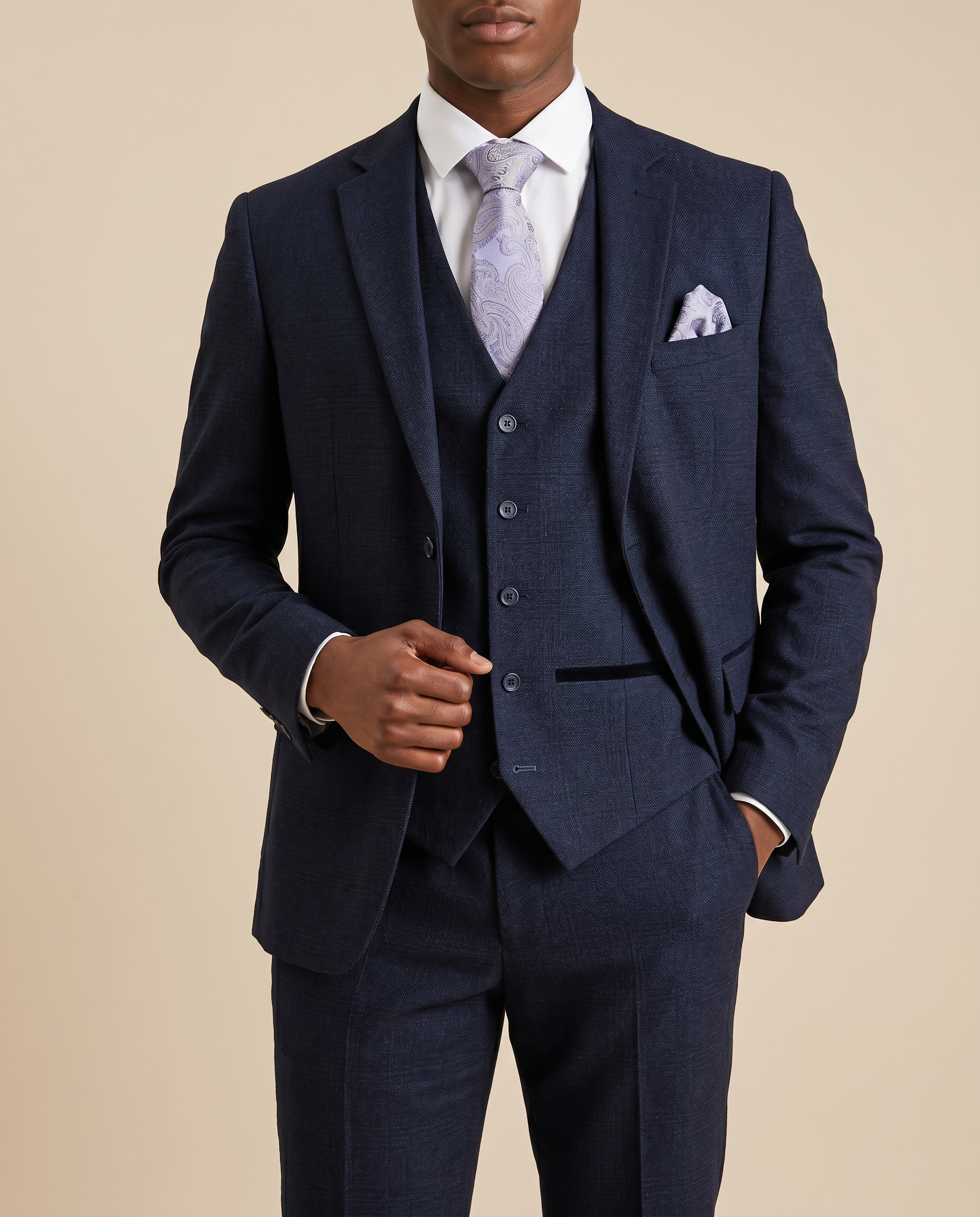 Regent Navy Check Three Piece Prom Suit