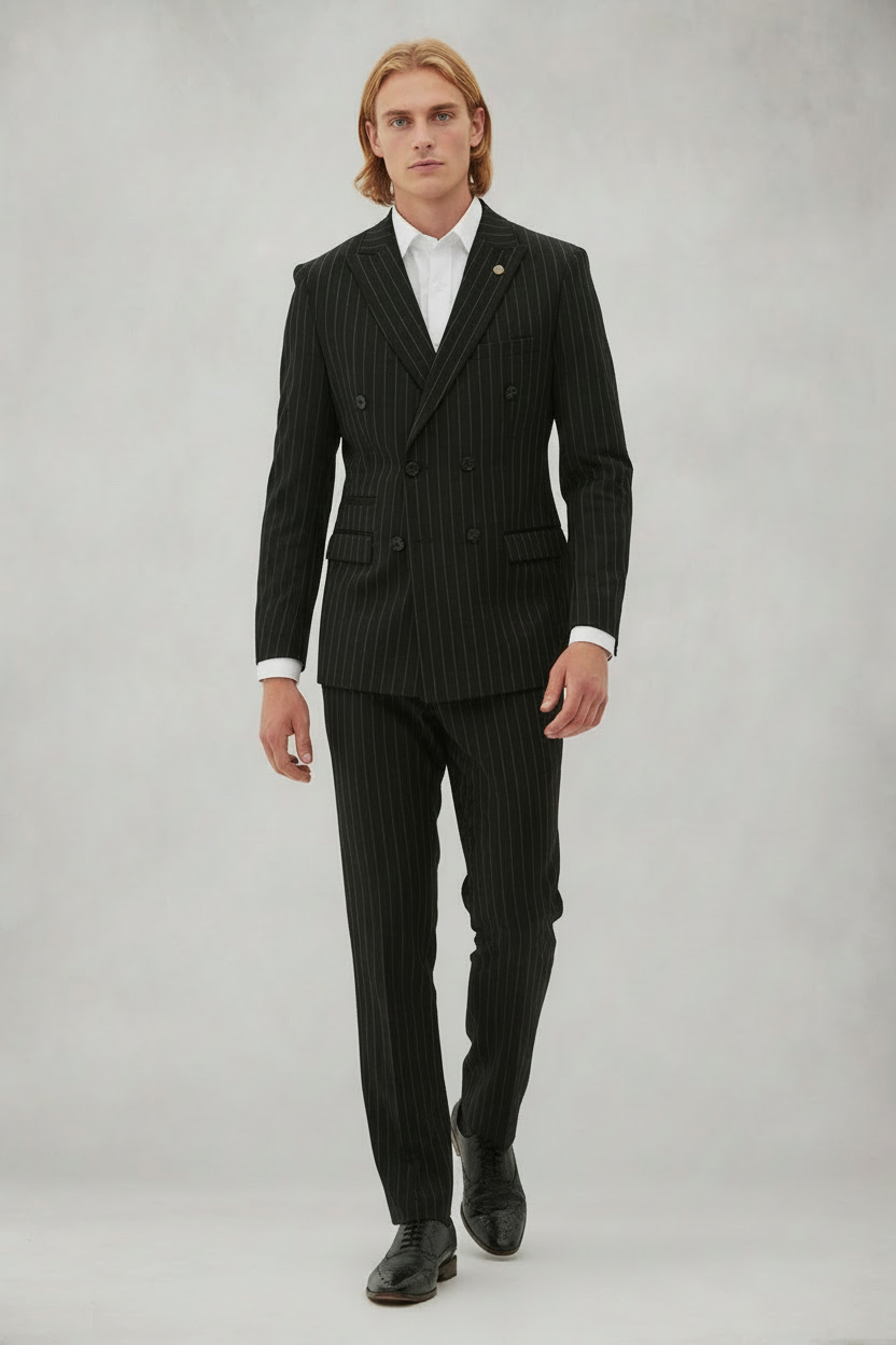 Rocco - Black Pinstripe Double Breasted Two Piece Suit