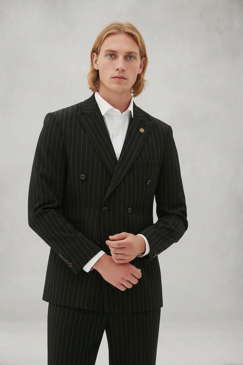 Rocco - Black Pinstripe Double Breasted Blazer