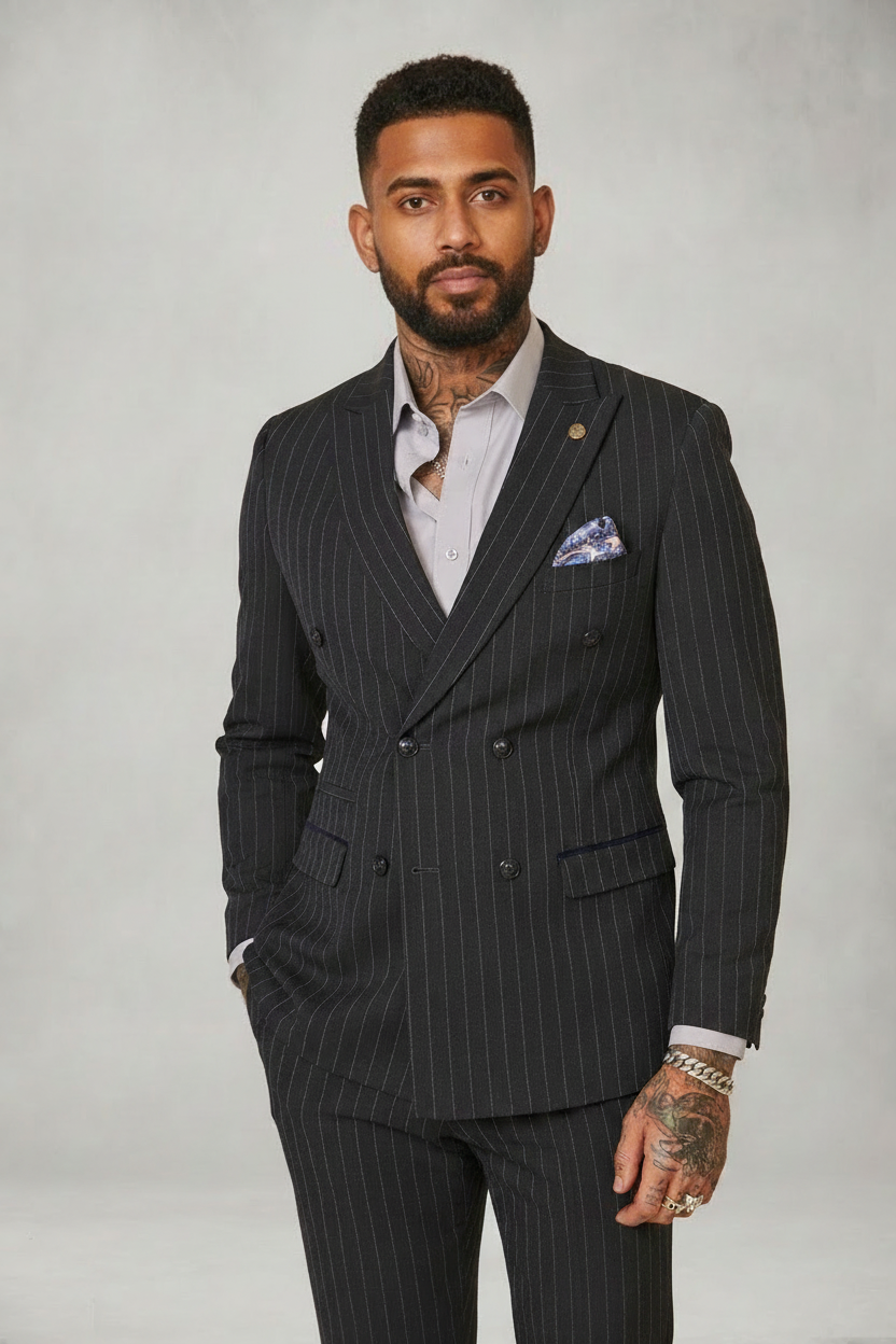 Rocco - Navy Pinstripe Double Breasted Blazer