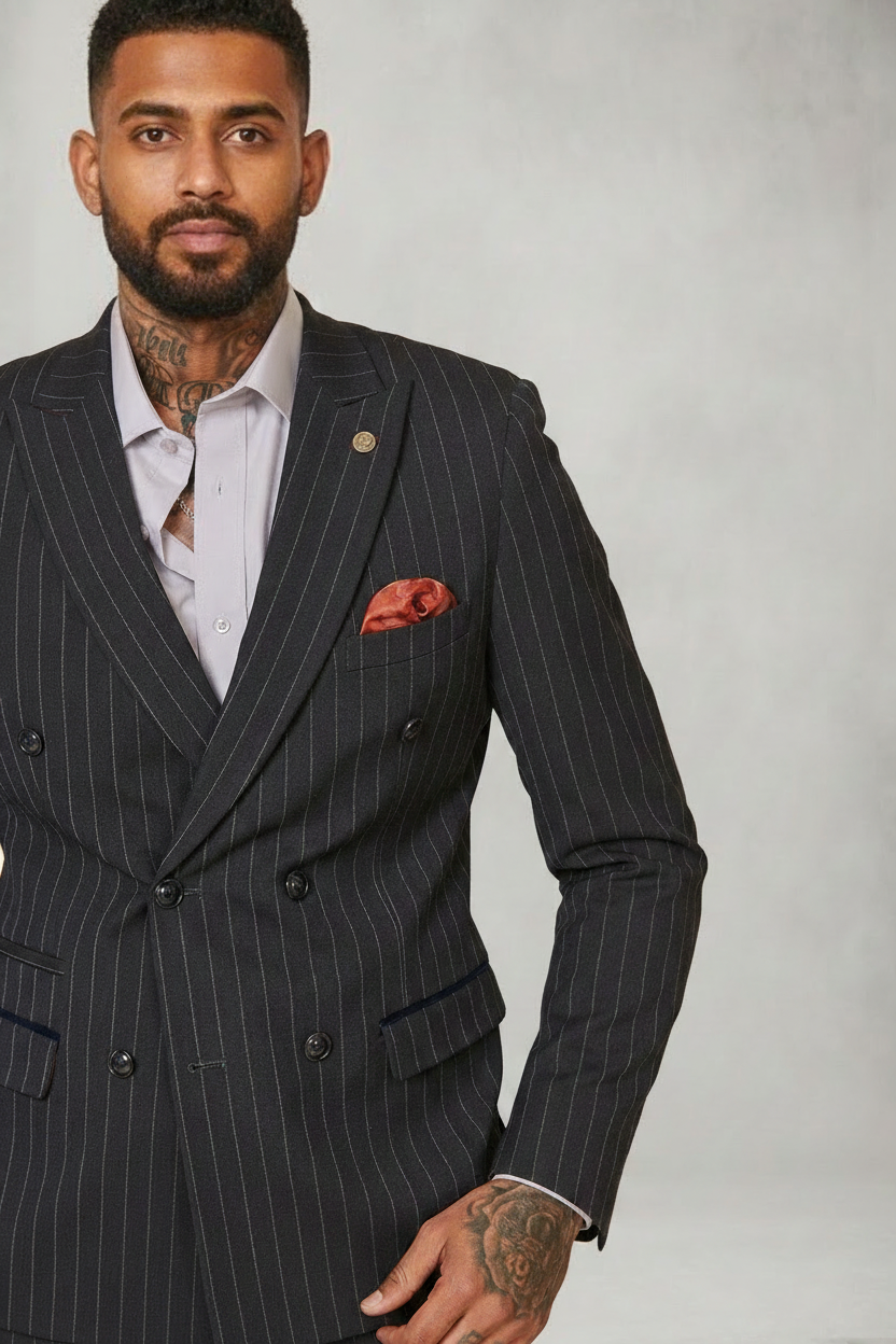 Rocco - Navy Pinstripe Double Breasted Blazer