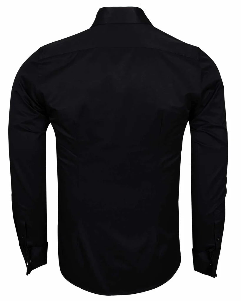 Black Plain Double Cuff Shirt
