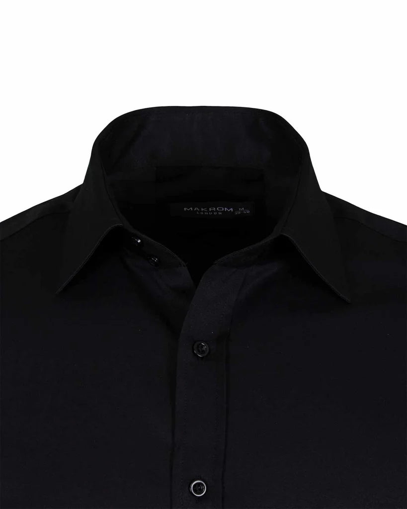 Black Plain Double Cuff Shirt