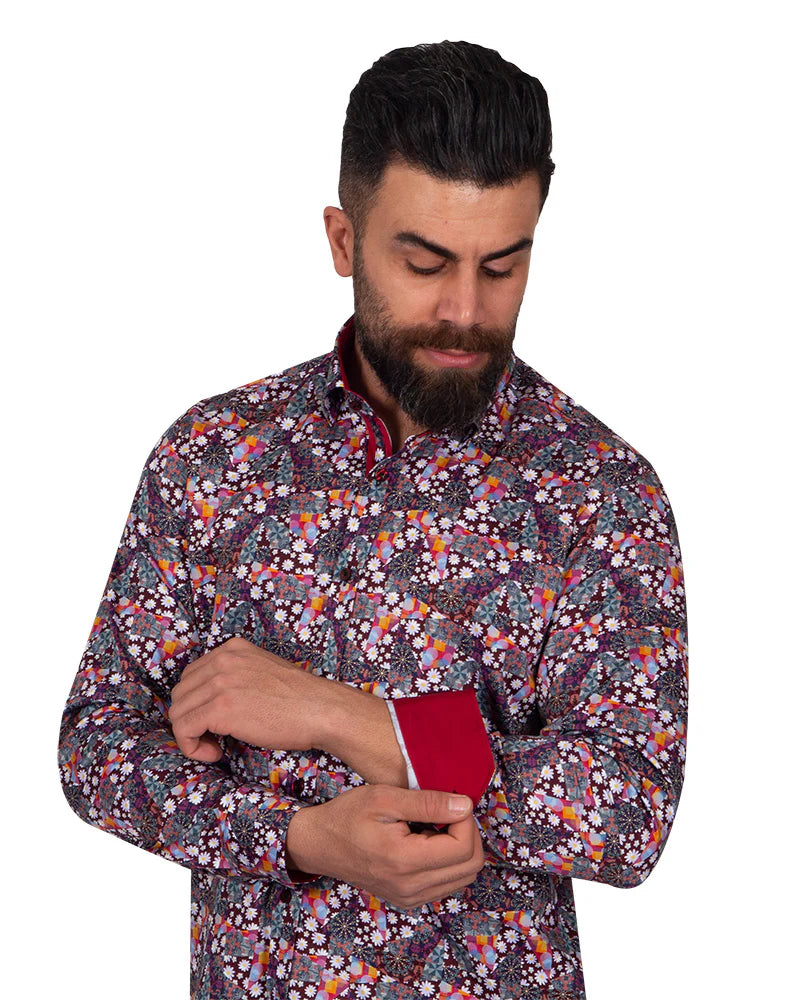 Mosaic Floral Print Pure Cotton Shirt