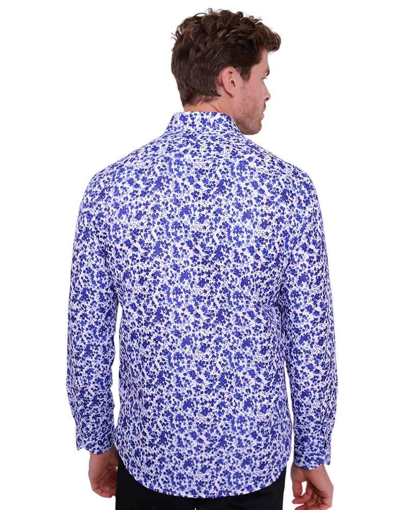 Dark Blue Floral Design Print Men's Shirt
